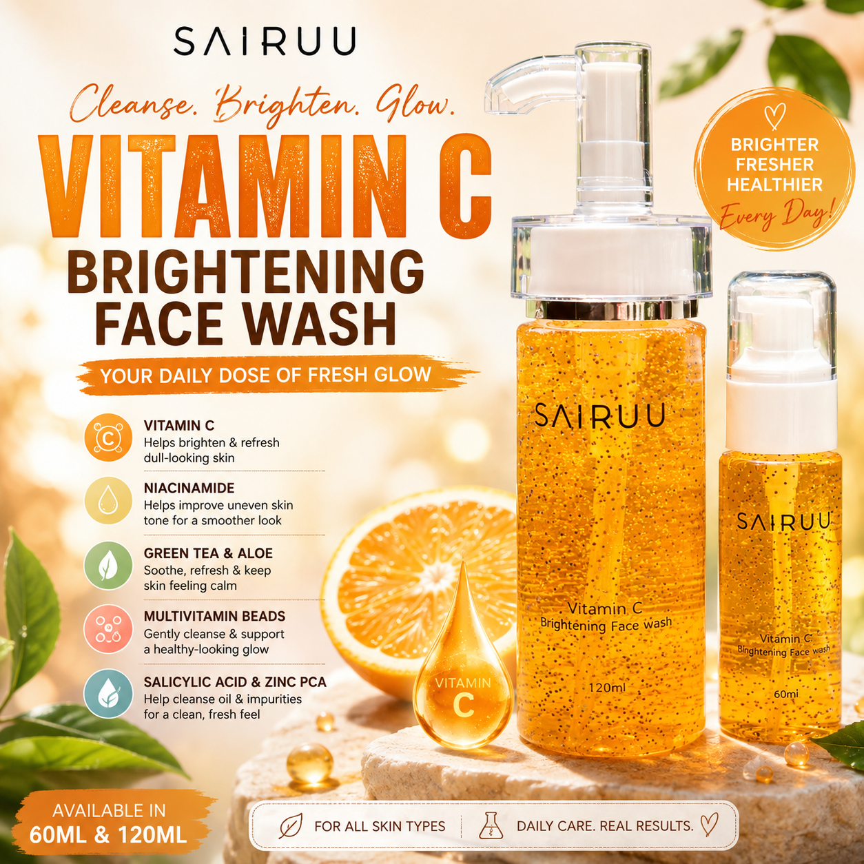 Vitamin C Beads Face Wash – Glow-Boosting for Dull, Tired Skin, and Daily Use
